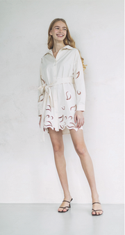 Organic cotton shirt-dress with exclusive cutwork embroidery