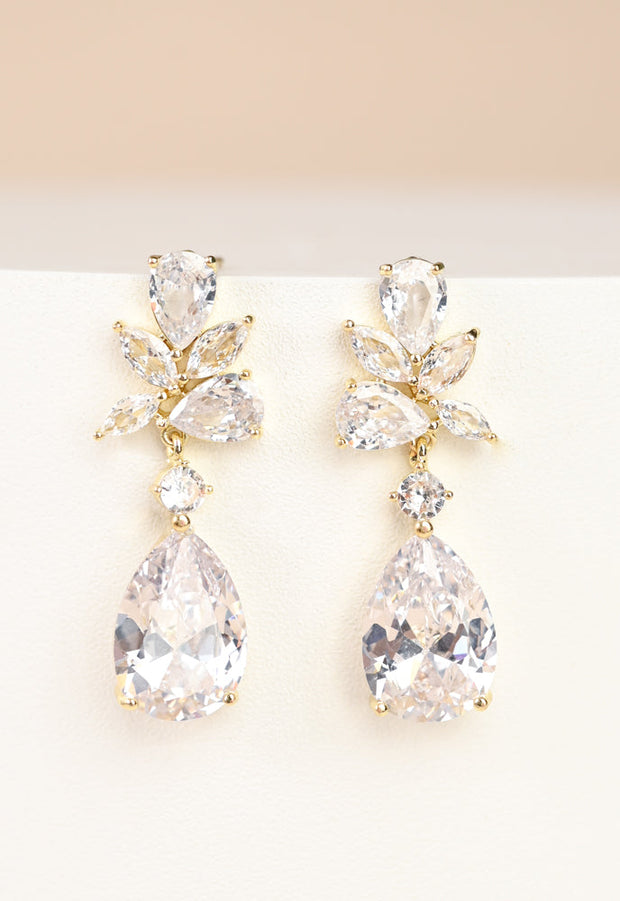 Glittering Garland Gold and Zircon Drop Earrings
