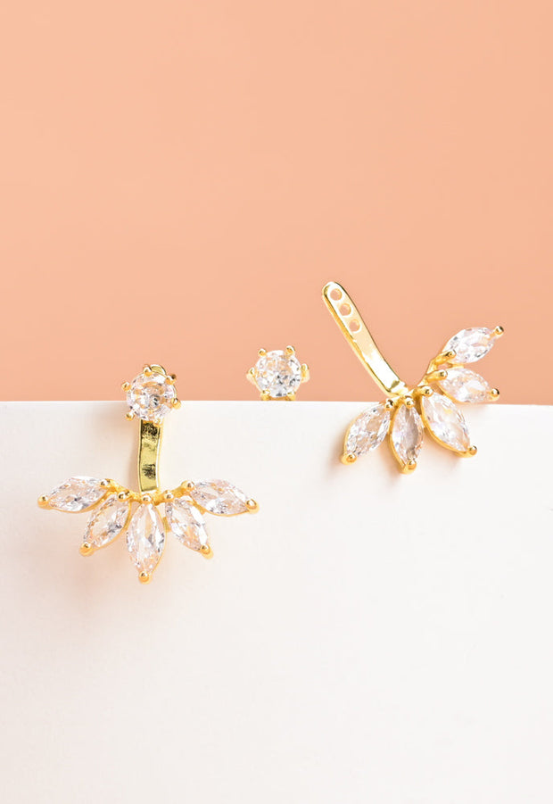 Shine Together 2pc Marquise Cut Zircon and Gold Ear Jacket Earrings