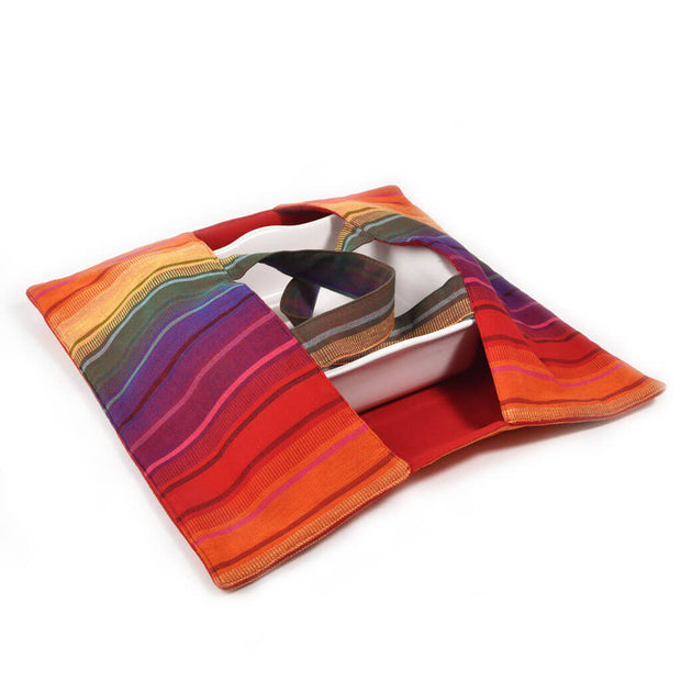 Covered Dish Tote | Bright Rainbow Stripes