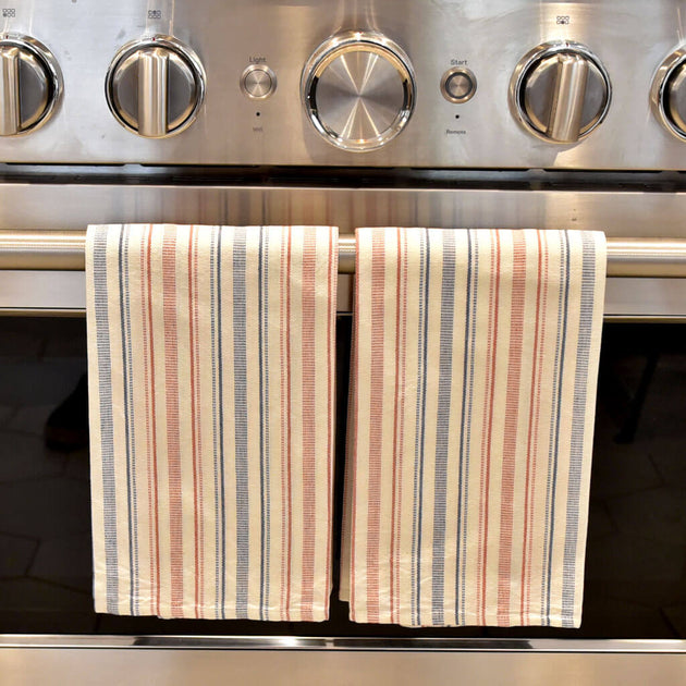 Blue & Yellow stripe hand woven dish towels Fair Trade Mayamam Weavers