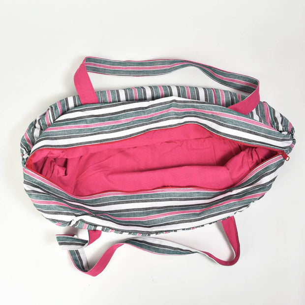 Barrel Bag | Emerald and Hot Pink Stripes