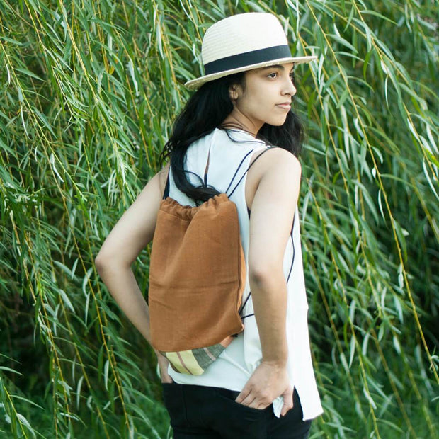 Drawstring Backpack | Caramel Brown