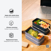 Eco Friendly Wheat Straw Stackable Bento Box | Lunch Box for Adults and Kids | Dishwasher and Microwave Safe | Leak Proof | 2 Dividers