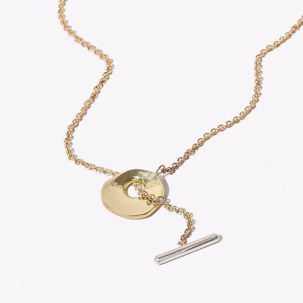 Oyster Lariat Necklace - Brass + Sterling