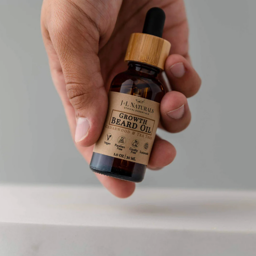 image of a hand holding a bottle of Beard Oil