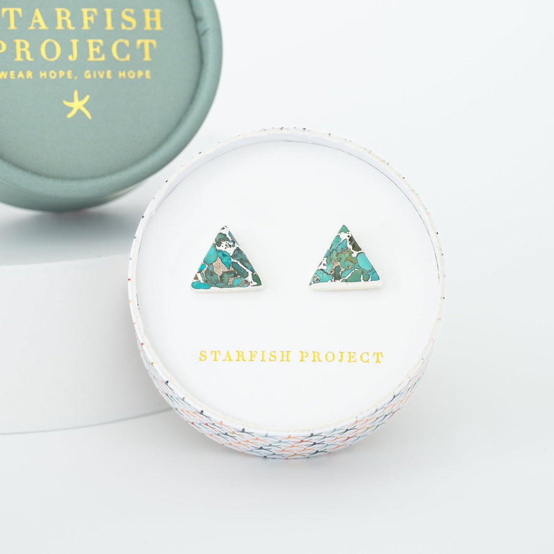 Ellie Triangle Turquoise Studs in Sterling Silver