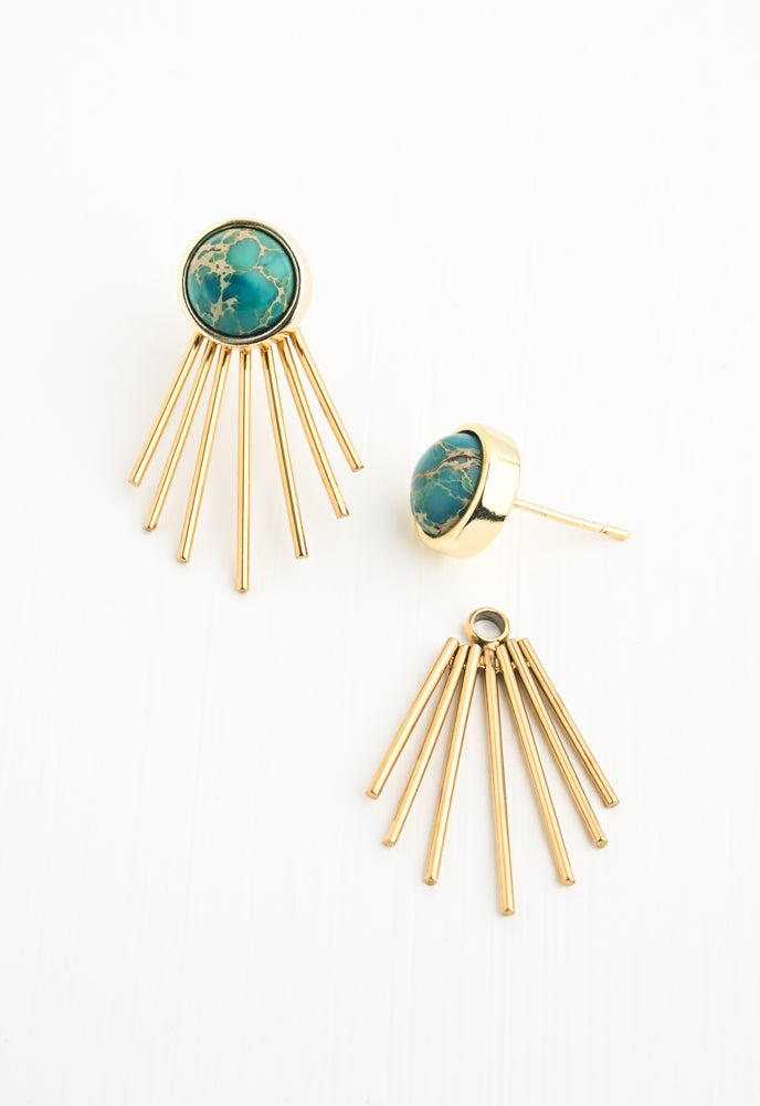 Caroline Emperor Stone Stud & Fringe Earrings