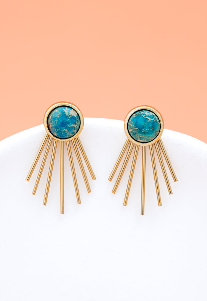 Caroline Emperor Stone Stud & Fringe Earrings