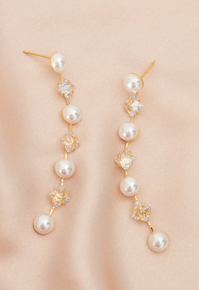 Cultured Pearl and Zircon Drop Earrings