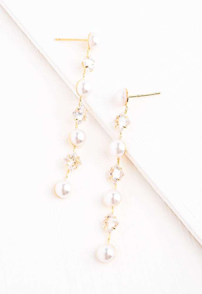 Cultured Pearl and Zircon Drop Earrings