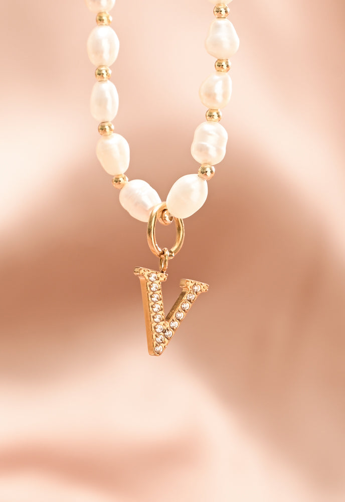 One Initial Charm on Freshwater Pearl Necklace