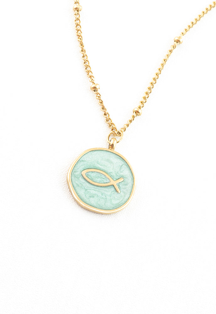 Ichthus Fish Necklace in Mint