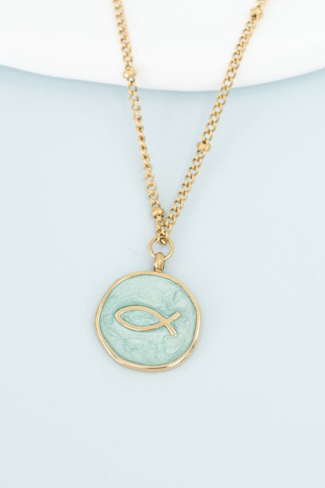 Ichthus Fish Necklace in Mint