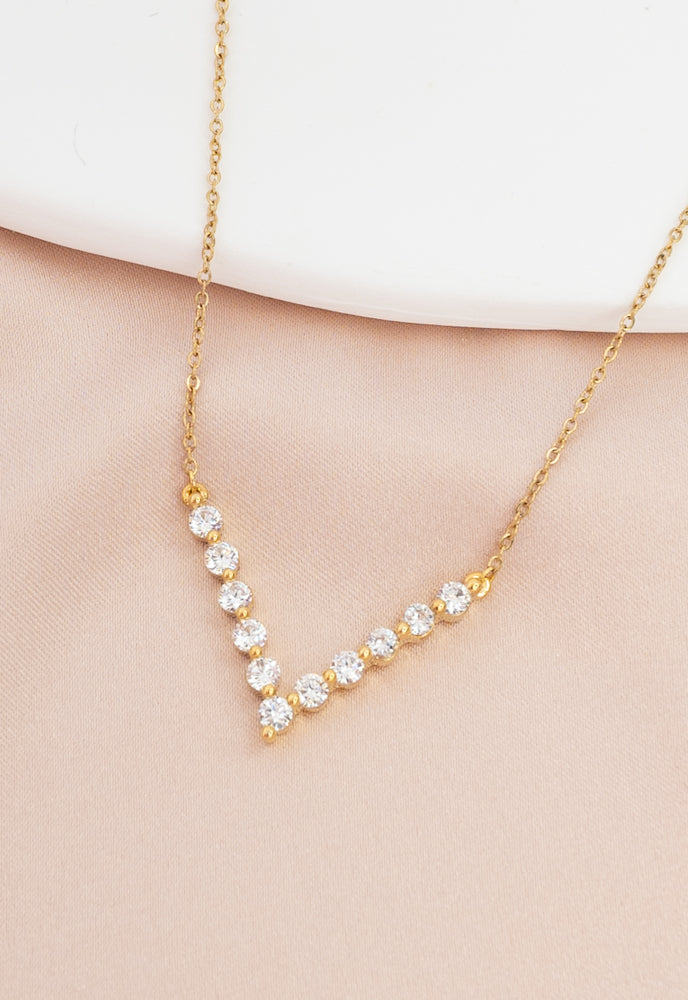 Brilliance V-Bar Chevron Zircon & Gold Necklace