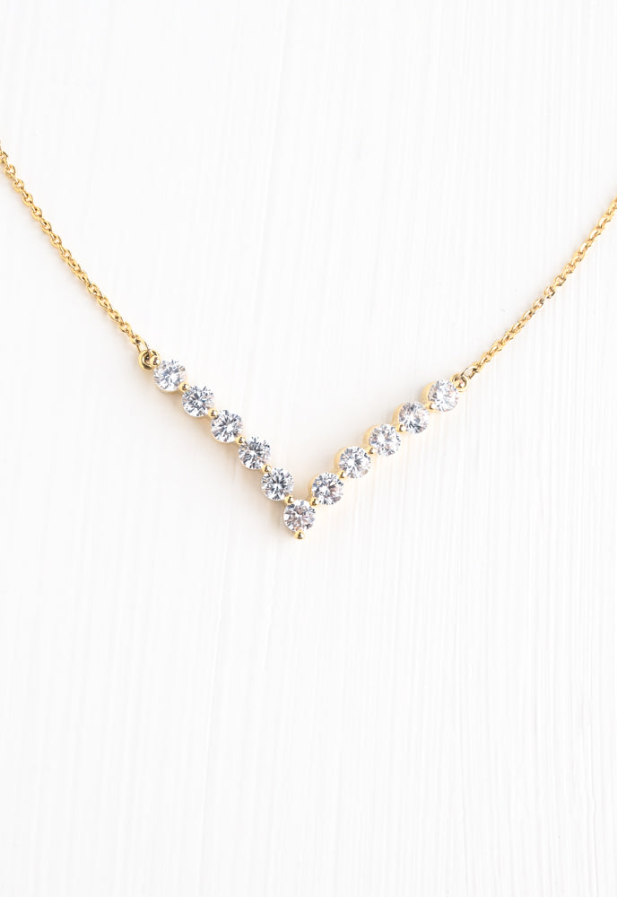 Brilliance V-Bar Chevron Zircon & Gold Necklace