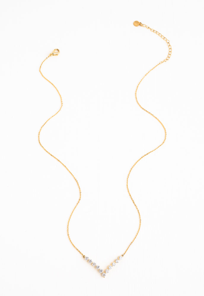 Brilliance V-Bar Chevron Zircon & Gold Necklace