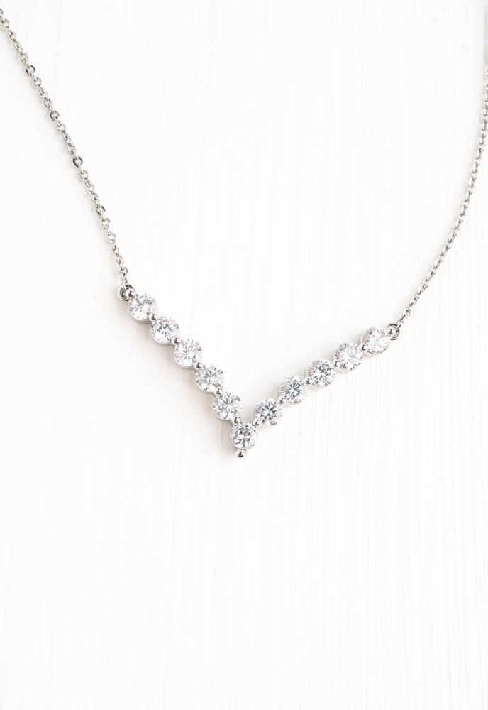 Brilliance V-Bar Chevron Zircon & Platinum Necklace