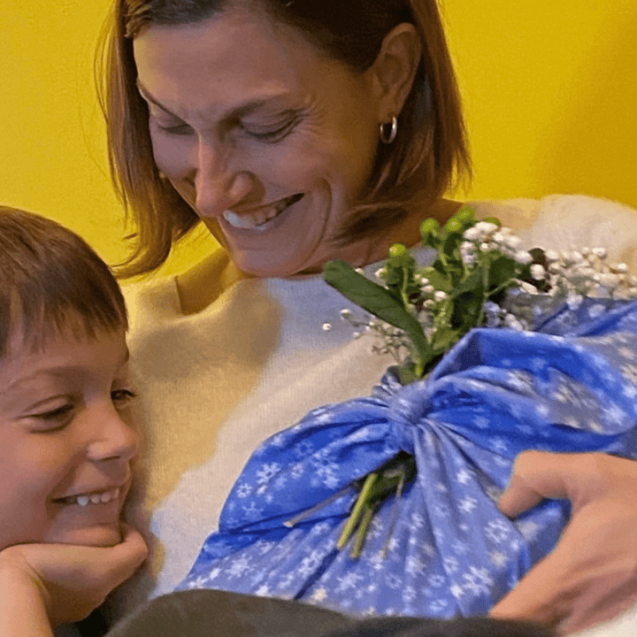 Large Reusable Cloth Furoshiki Gift Wrap | Snowflakes & Pine