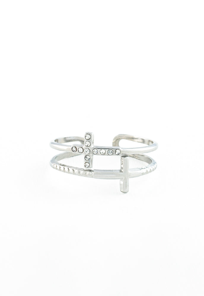 Silver Cross Serenity Ring