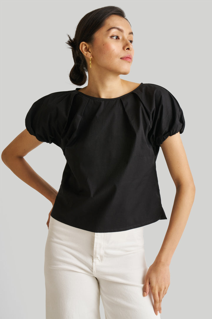 Balloon Sleeve Top in Black