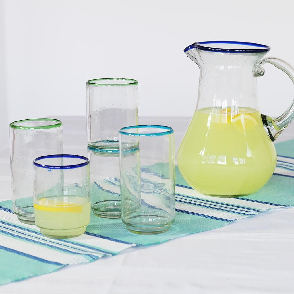 Large Aqua Rim Stacking Glass