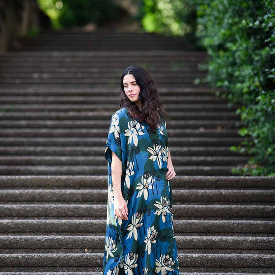 Block Print Dress | Button Down Relax Fit - White Lotus