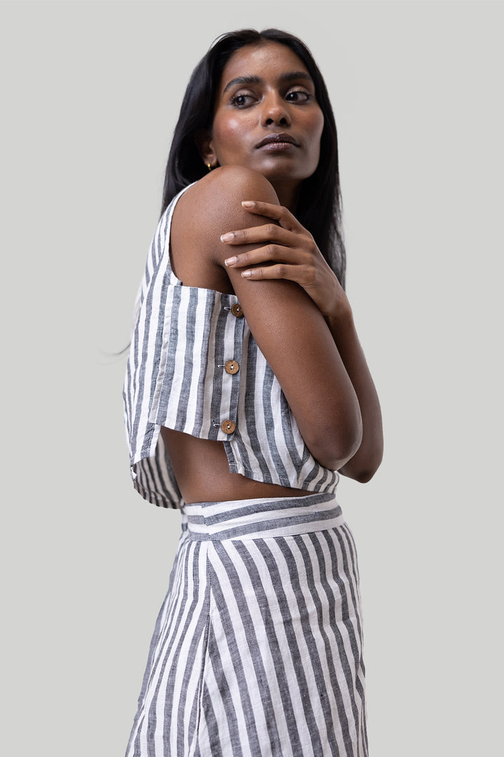 Boxy Crop Top in Linen Stripes