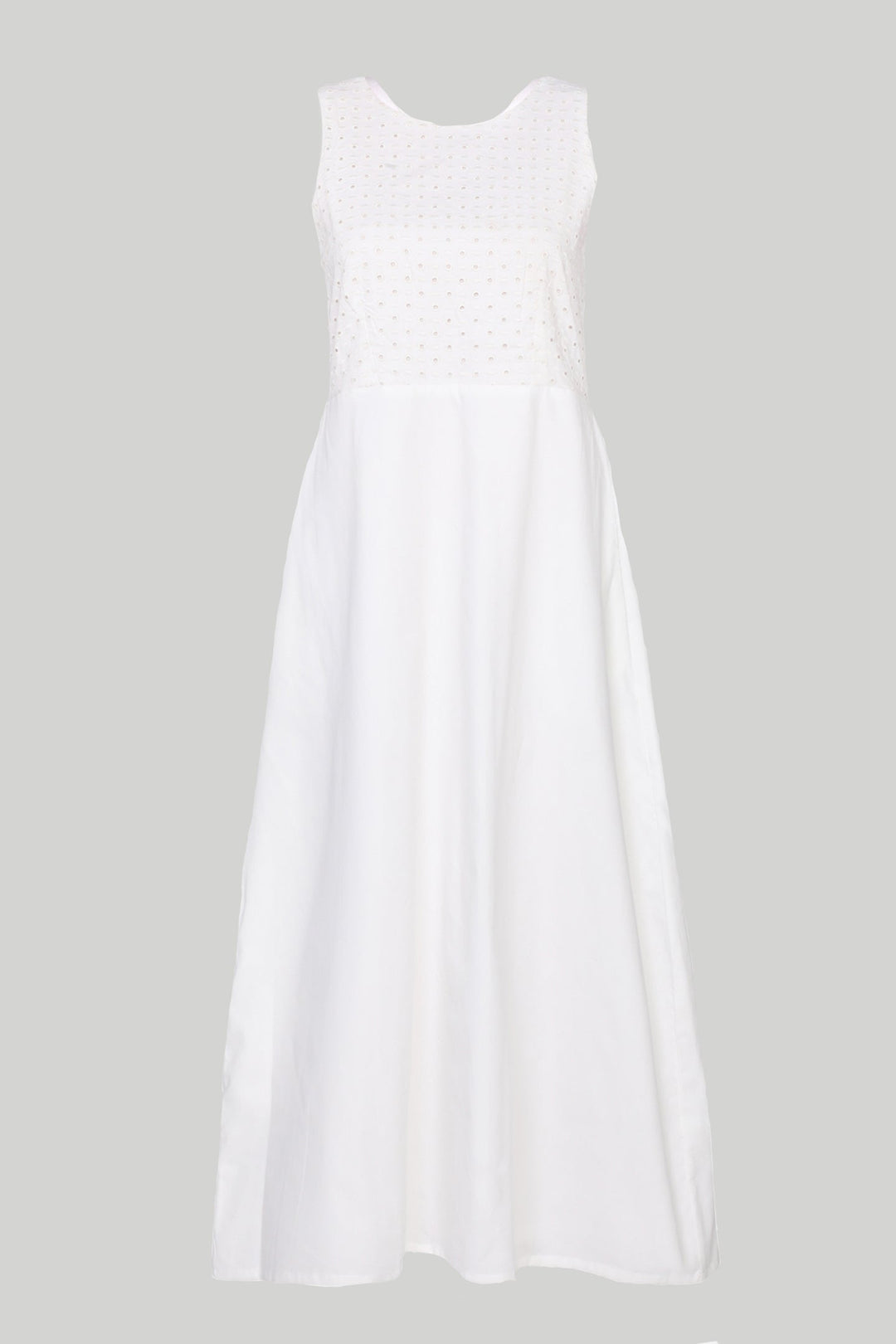 Cross-back Midi Dress in Eyelet Embroidery