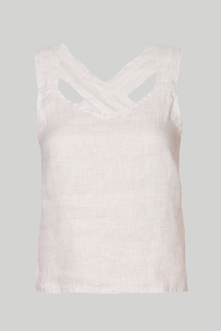 Crossback Tank Top in Linen Checks