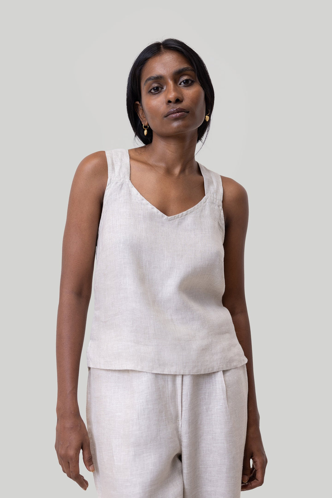 Crossback Tank Top in Linen Checks