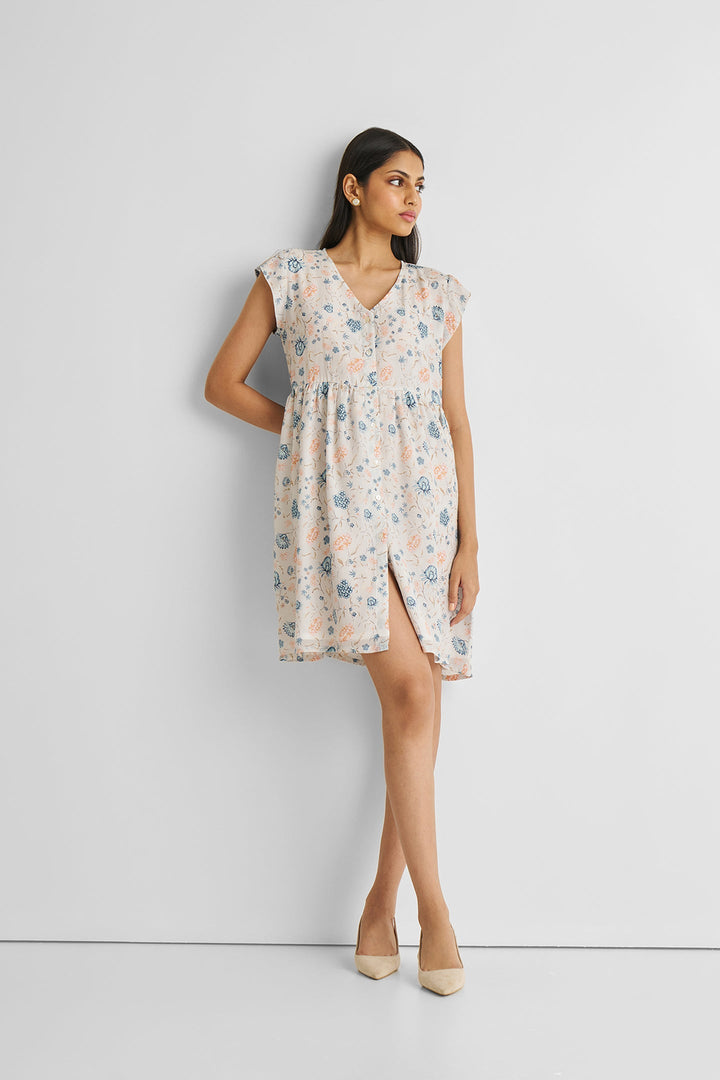 Cap Sleeved Short Dress in Florals