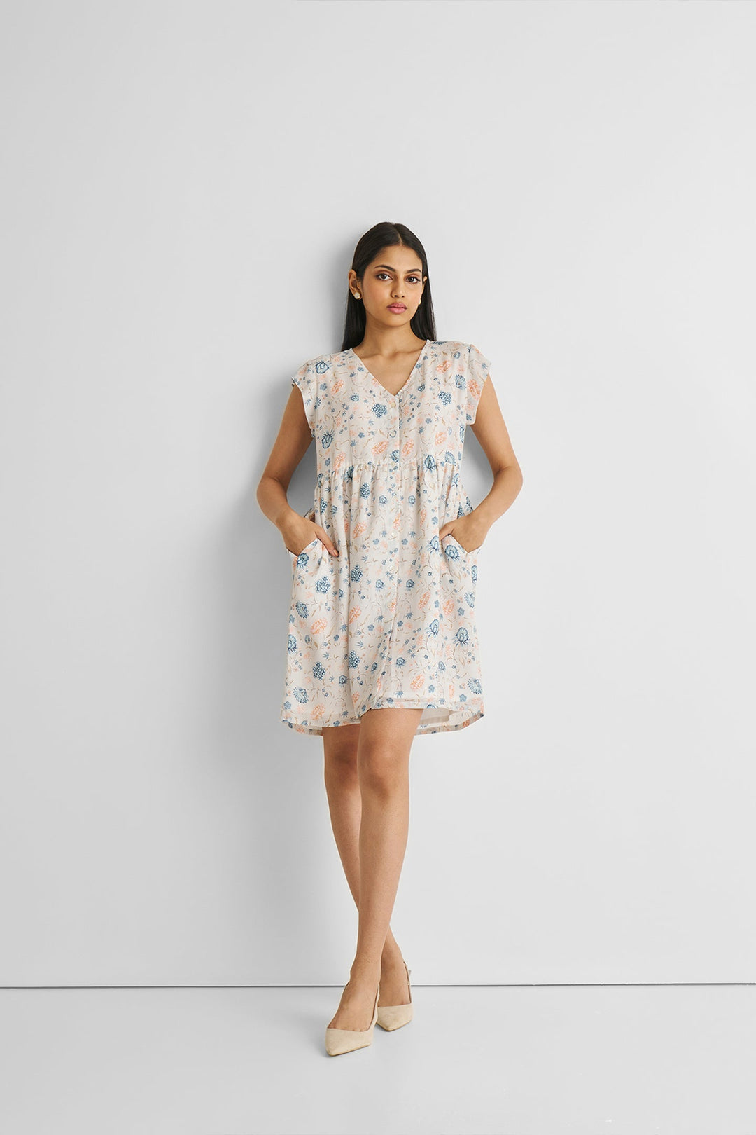 Cap Sleeved Short Dress in Florals