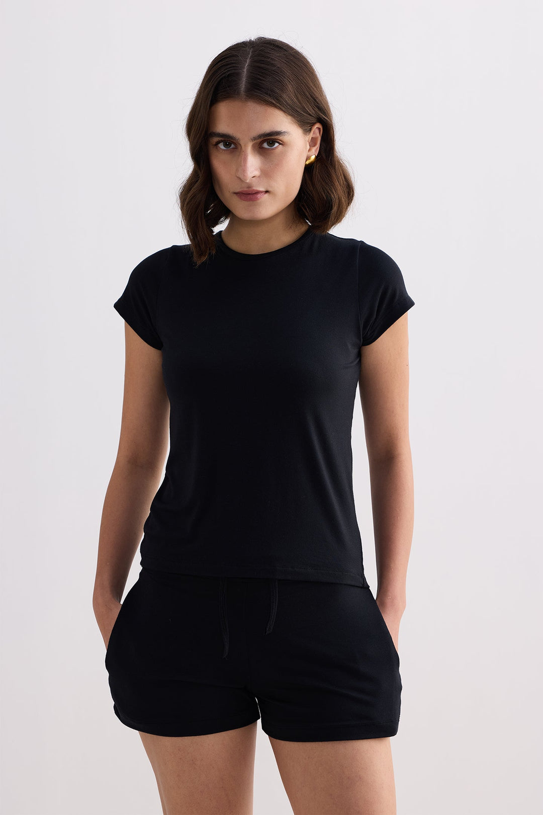 Essential Short Sleeve Tee Set in Black