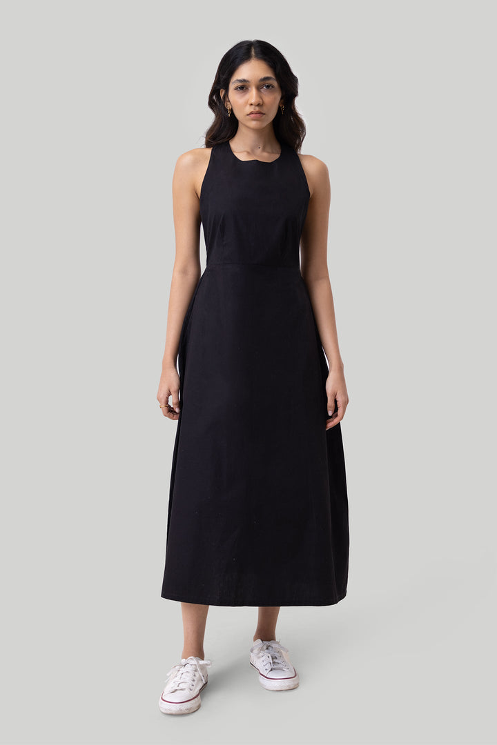 Cross-back Midi Dress in Black