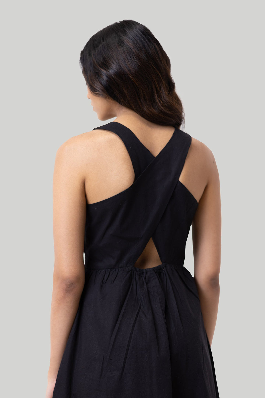 Cross-back Midi Dress in Black