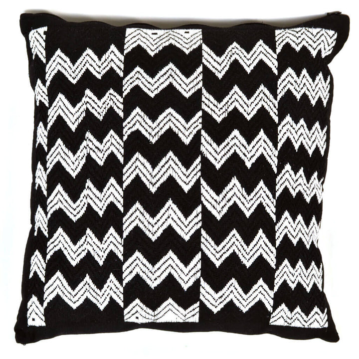 Guatemala Hand Woven Black & White Throw Pillow | Design "F"