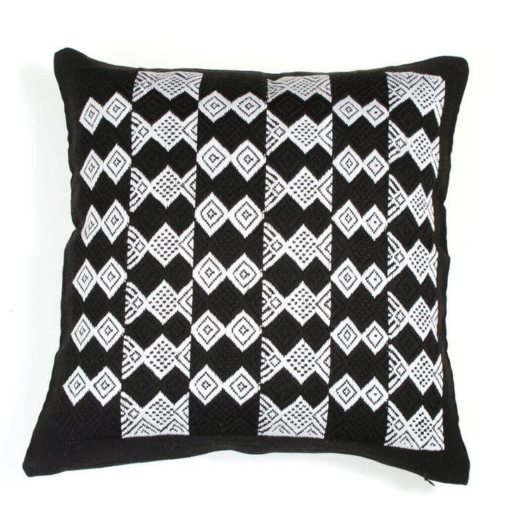 Guatemala Hand Woven Black & White Throw Pillow | Design "B"