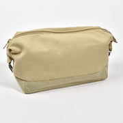 Hand Woven Toiletry Bag | Khaki Canvas with Sage Base "Charming Accident"