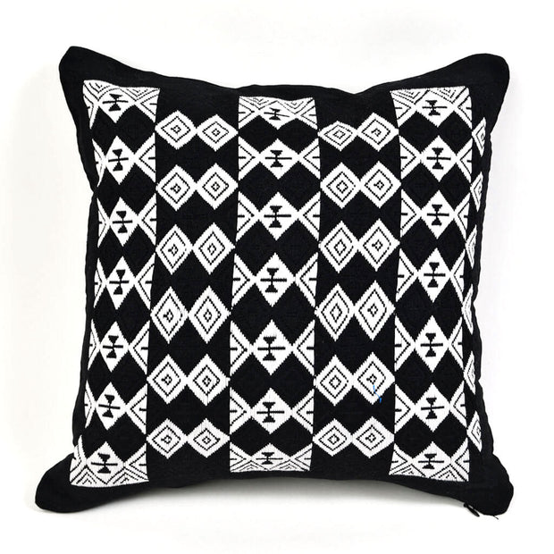 Guatemela Hand Woven Black & White Throw Pillow | Design "D"