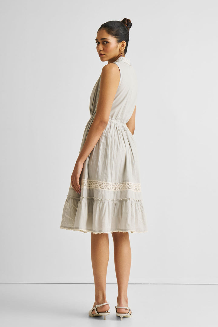 Embroidered Drawstring Gathered Dress