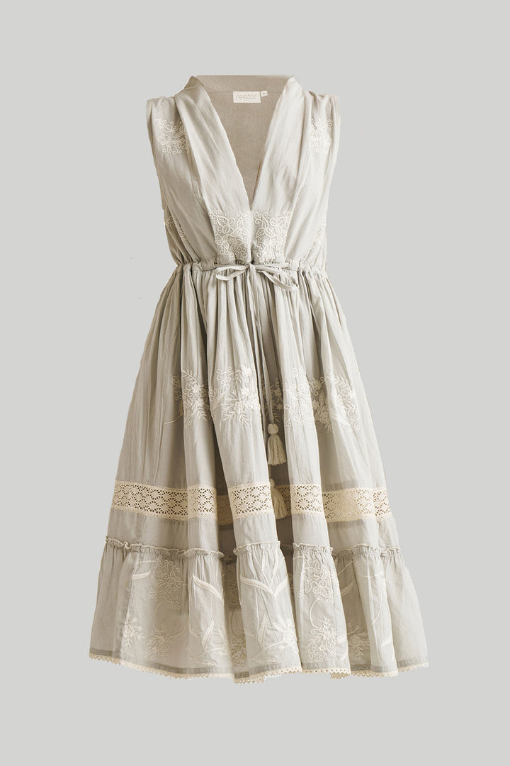 Embroidered Drawstring Gathered Dress