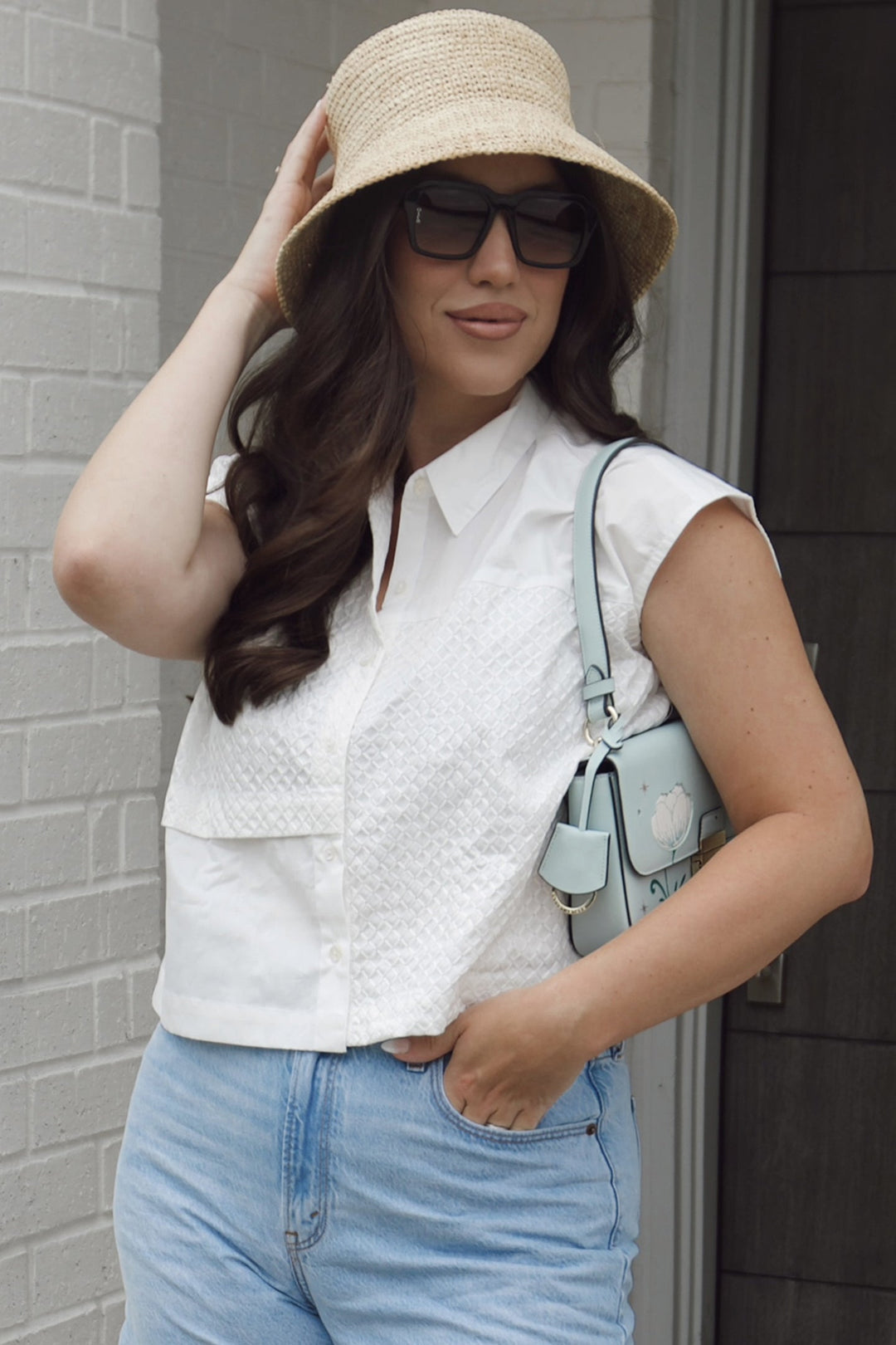 Embroidered Panel Crop Top in White