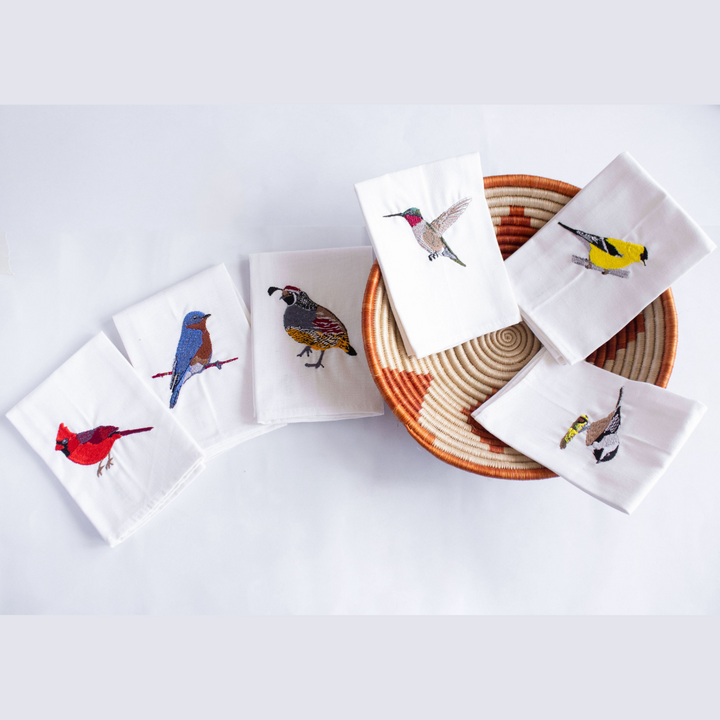 Napkin with Embroidered Bird