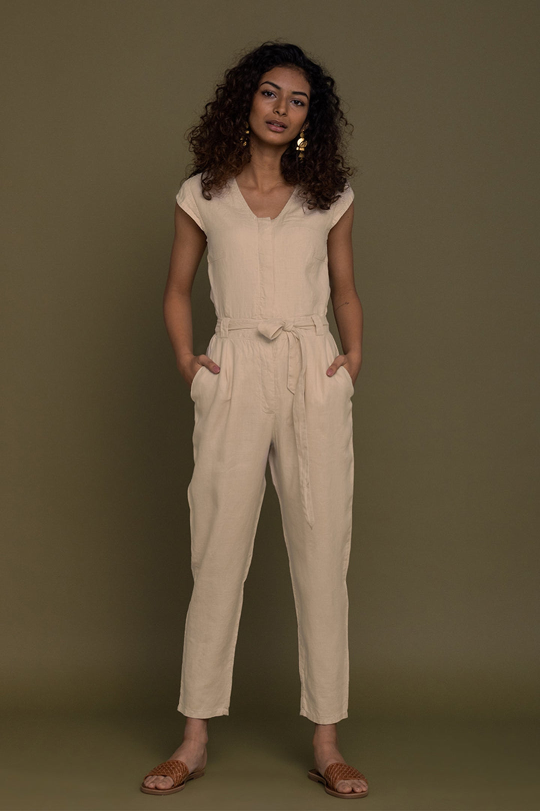 Evening Chai Jumpsuit in Sand Beige