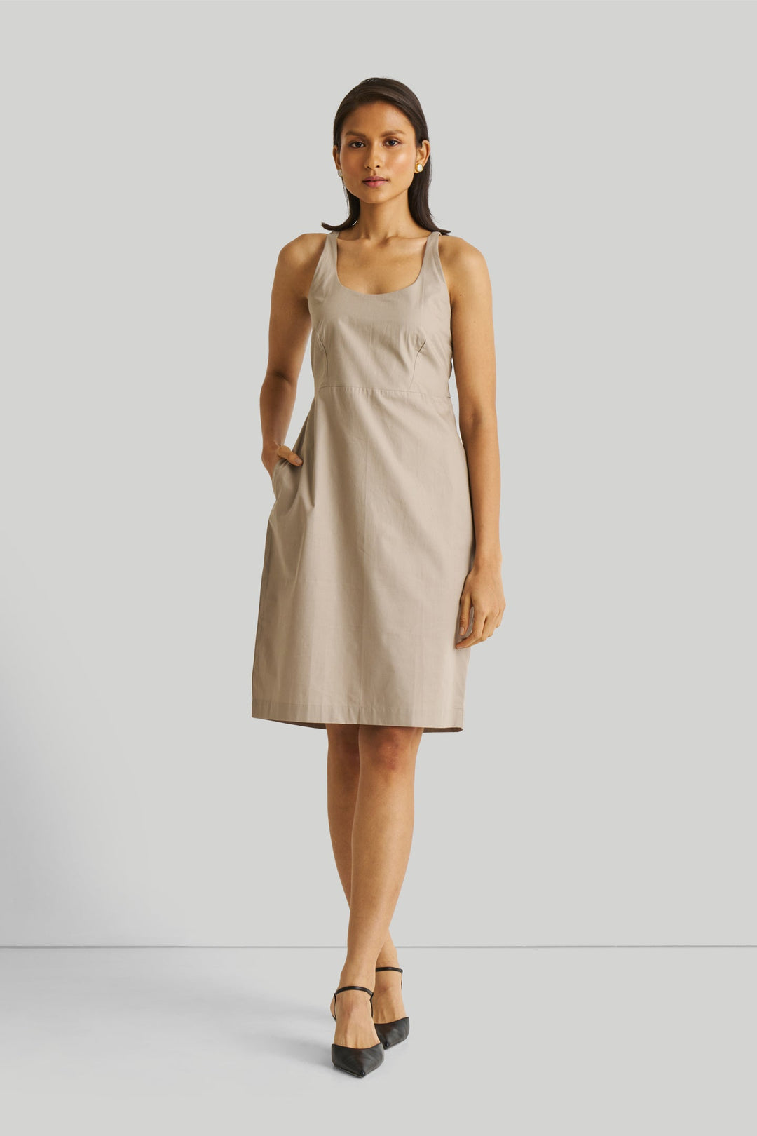 Fitted Knee Length Dress in Ecru