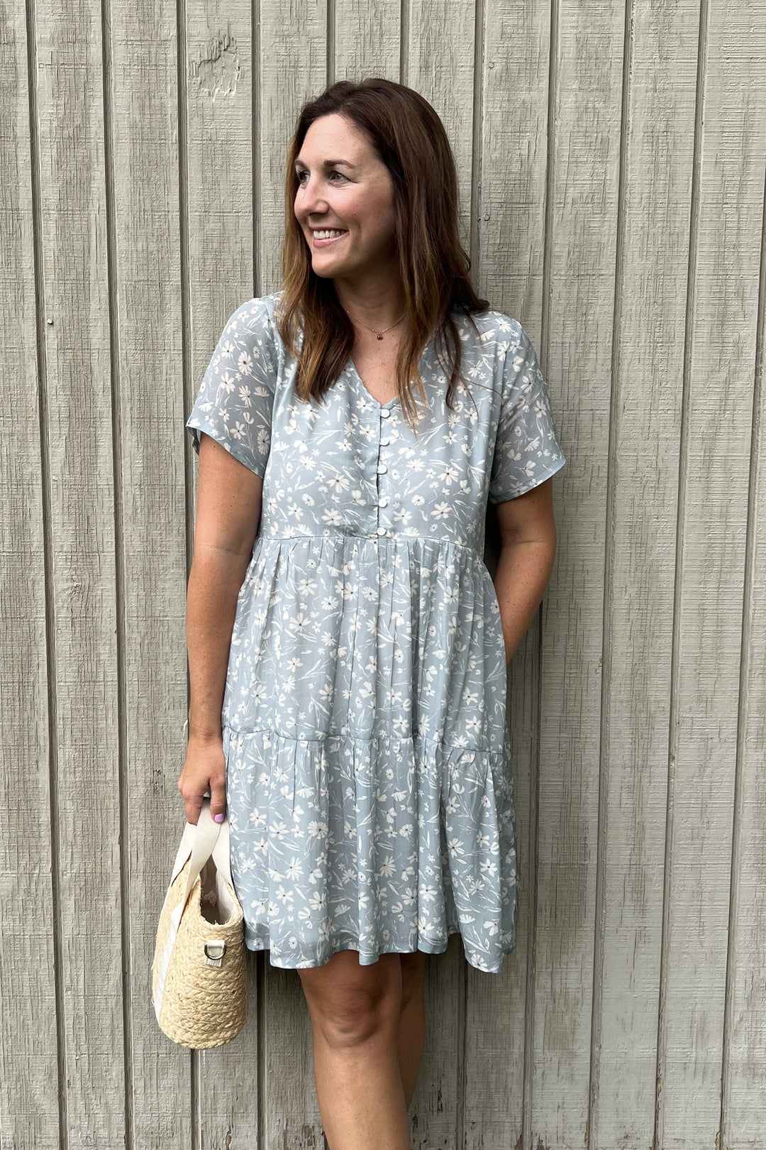 Floral Short Tiered dress in Light Blue