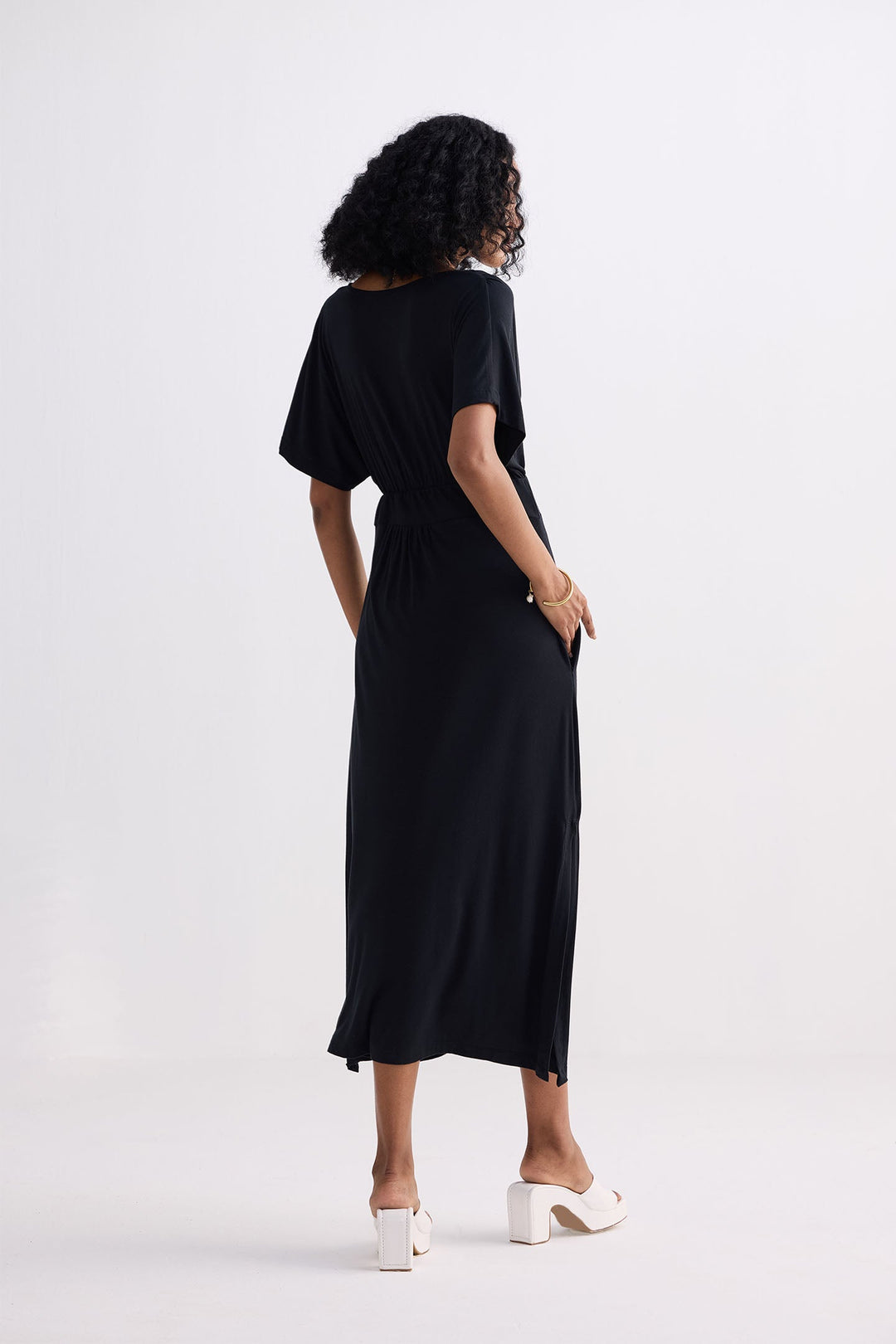 Flowy A-Line Maxi Dress with Side Slits in Black