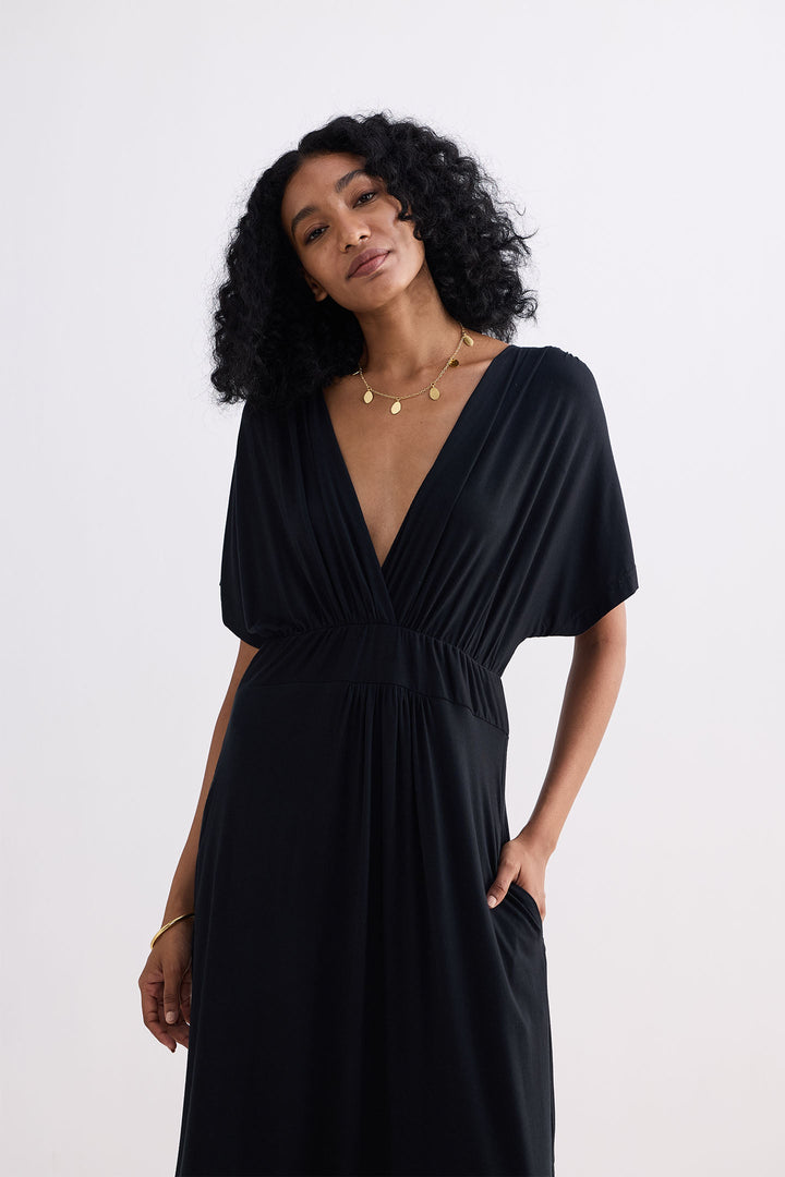 Flowy A-Line Maxi Dress with Side Slits in Black