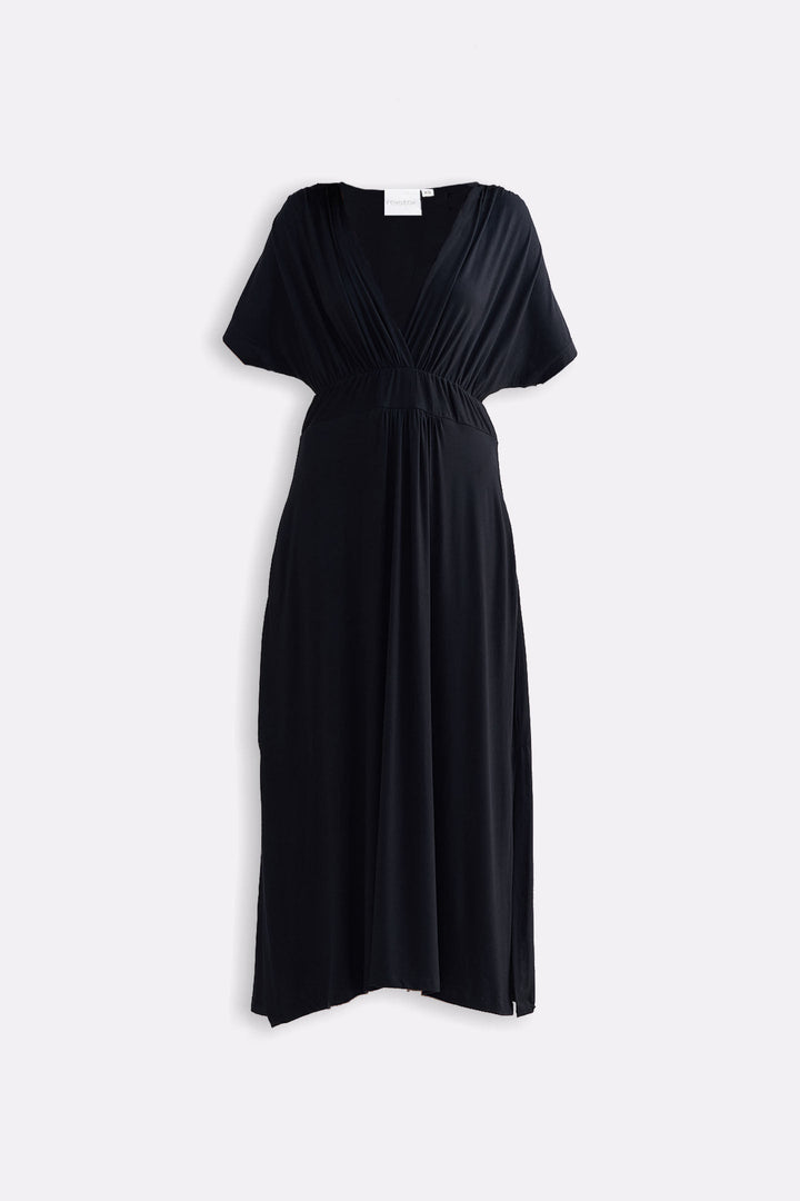 Flowy A-Line Maxi Dress with Side Slits in Black